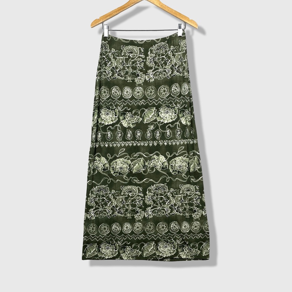 Wrapper Maxi Skirt Womens‎ Medium Green Floral Boho 90s Vintage